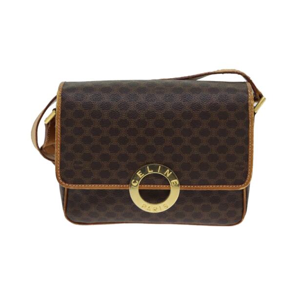 CELINE Macadam Canvas Shoulder Bag Pvc Leather Brown - Picture 2 of 11